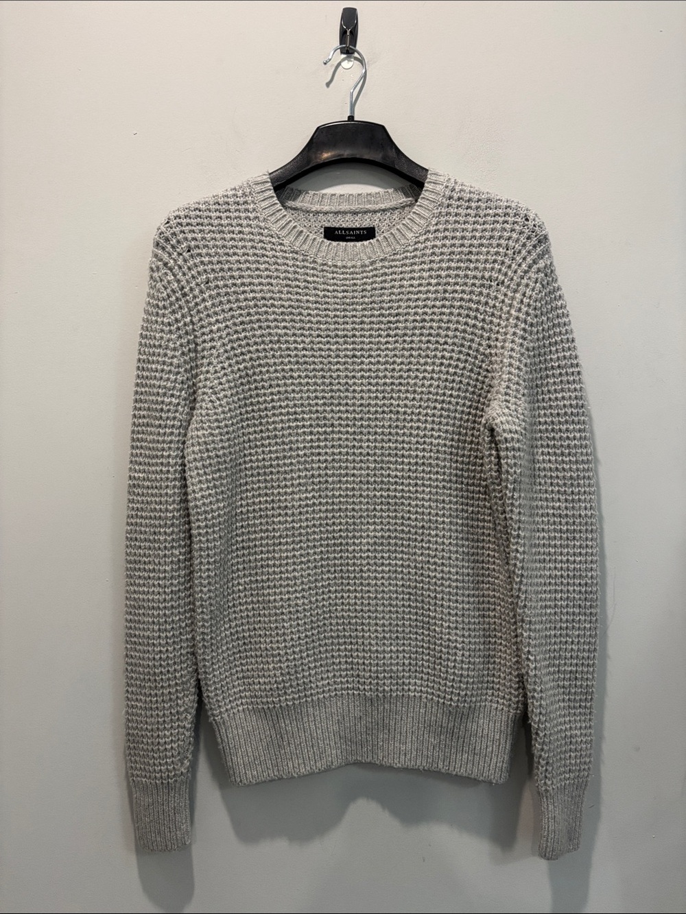 AllSaints Wool Waffle Knit Sweater Grey Oversized Size S - Picture 9 of 15